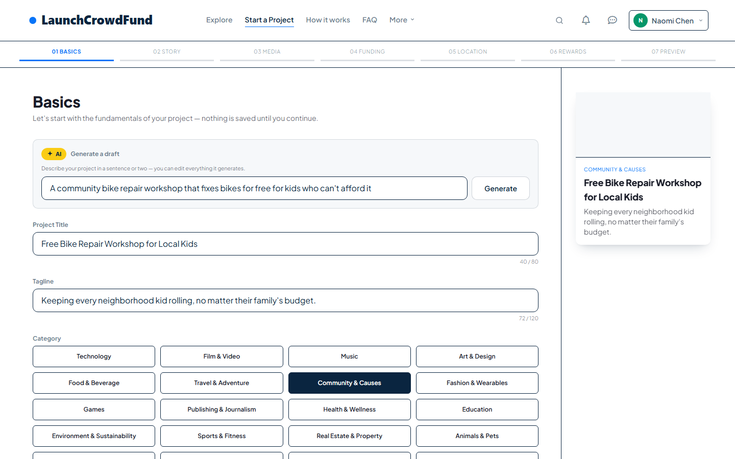 The campaign creation wizard a creator works through.